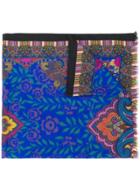 Etro Mixed Print Frayed Scarf - Blue
