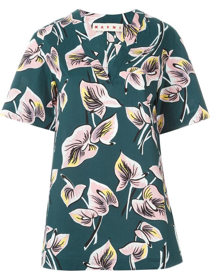 Marni Floral Print Top, Women's, Size: 40, Green, Cotton
