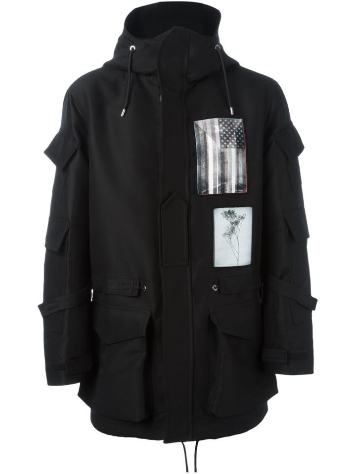 Givenchy Patch Print Parka, Men's, Size: 50, Black, Cotton/polyamide/cupro/polyamide