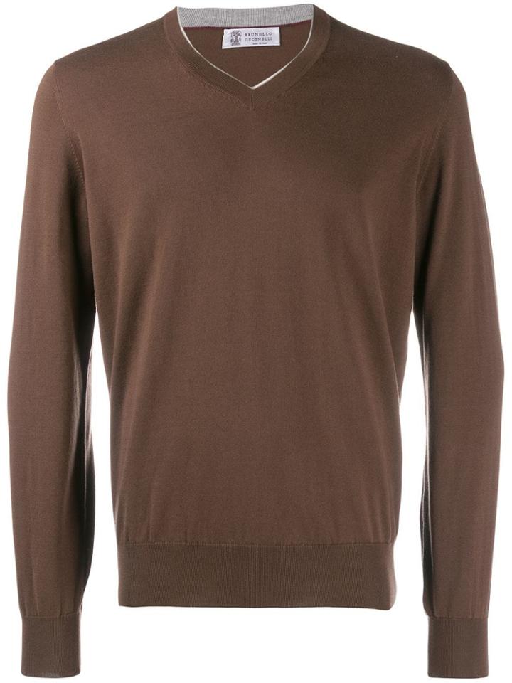 Brunello Cucinelli V-neck Knitted Jumper - Brown