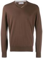 Brunello Cucinelli V-neck Knitted Jumper - Brown