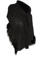 Simone Rocha Grey Faux Fur Trim Wool Blend Wrap Cardigan Scarf