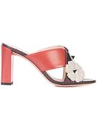 Fendi Floral Cross Strap Heeled Sandals - Red