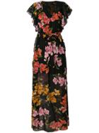 Pinko Floral Print Ruffle Maxi Dress - Black
