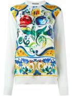 Dolce & Gabbana Majolica Print Panel Jumper, Women's, Size: 42, White, Silk
