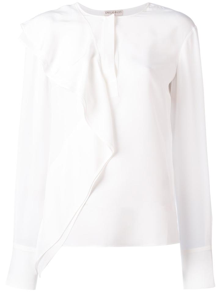 Emilio Pucci - Drape Front Top - Women - Silk - 46, White, Silk
