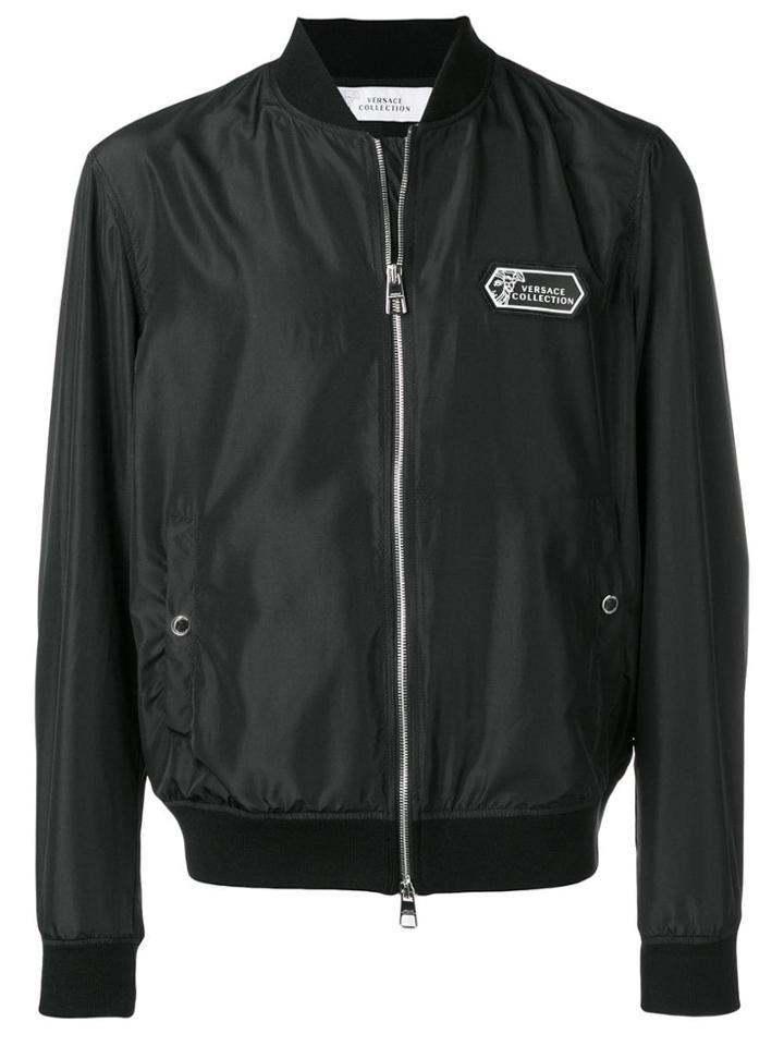 Versace Collection Logo Zipped Bomber Jacket - Black