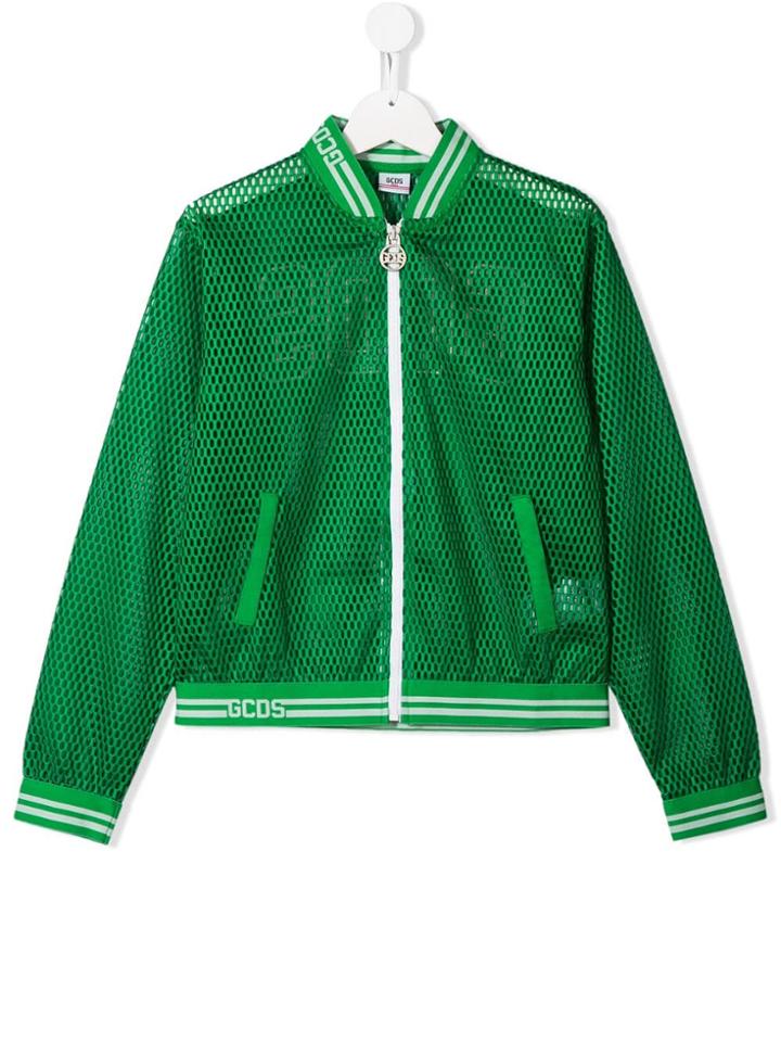 Gcds Kids Teen Fishnet Bomber Jacket - Green