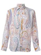 Etro Paisley Print Shirt, Men's, Size: 42, White, Linen/flax