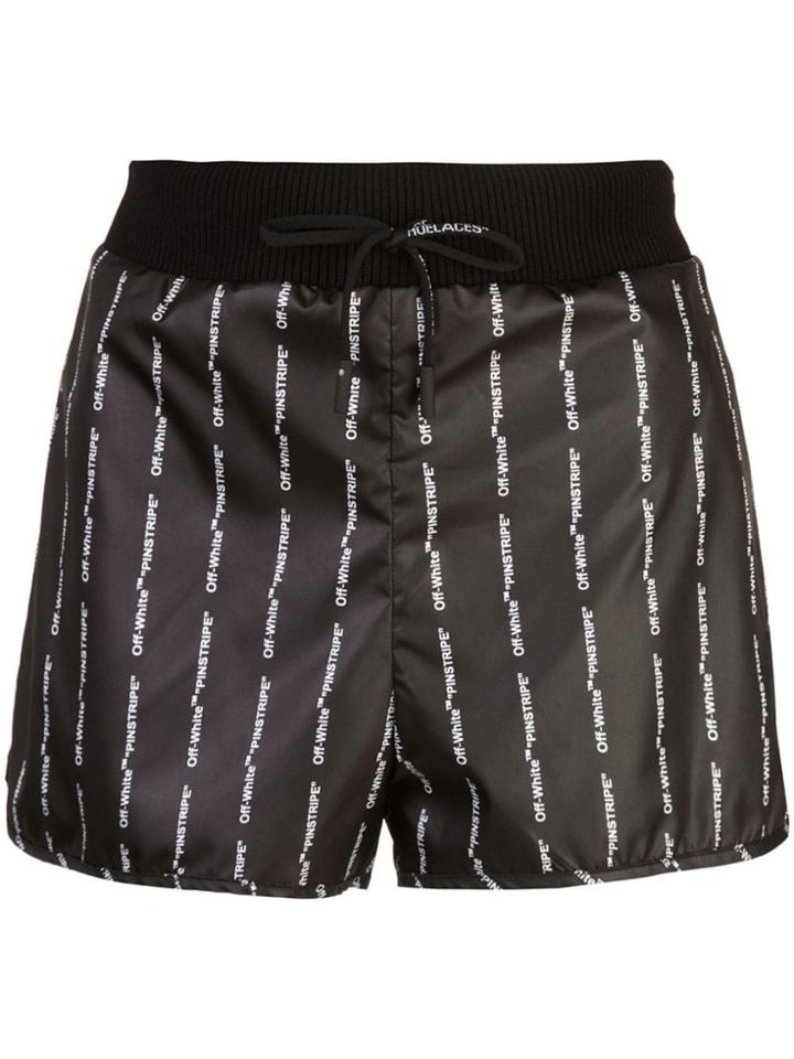 Off-white Logo Print Pinstripe Track Shorts - Black