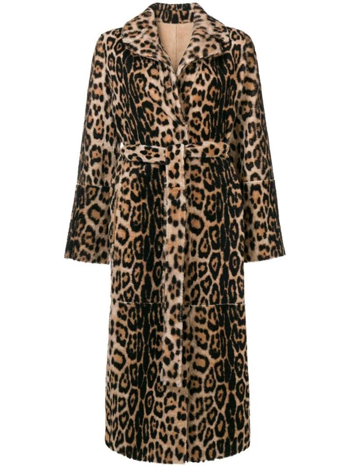 Yves Salomon Leopard Print Fur Coat - Neutrals