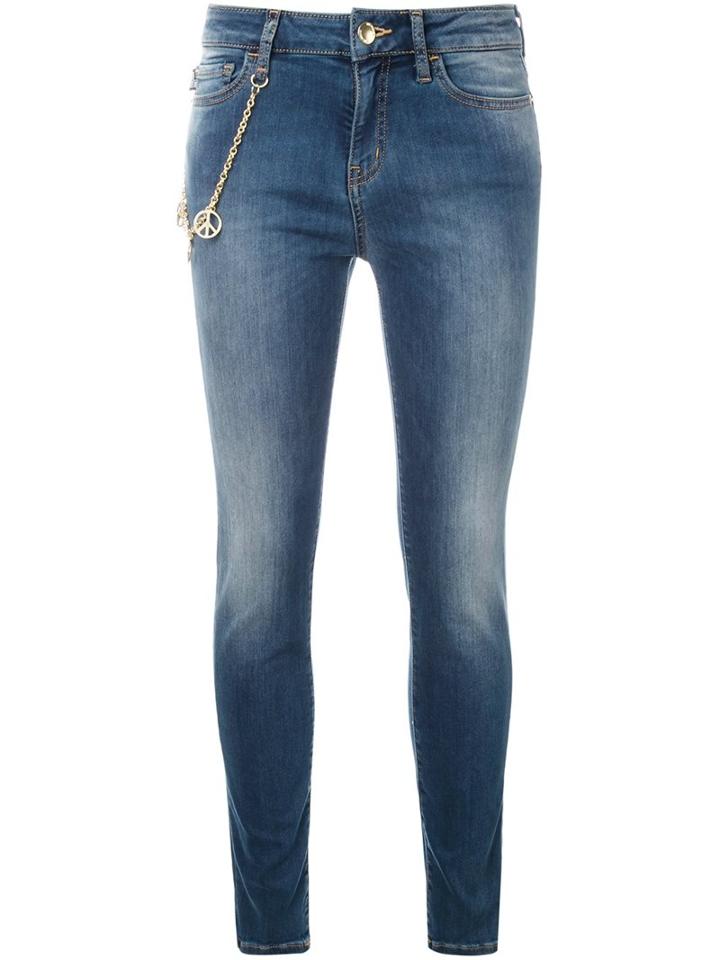 Love Moschino Chain Detail Skinny Jeans, Women's, Size: Small, Blue, Cotton/polyamide/spandex/elastane