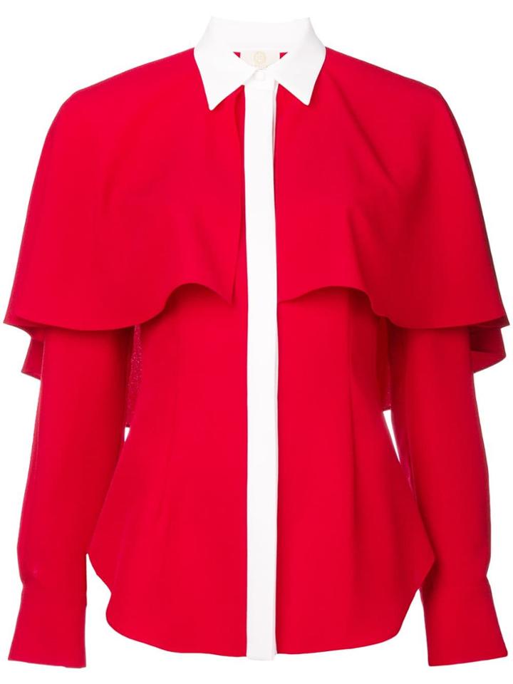 Sara Battaglia Contrasting Detail Cape Shirt - Red
