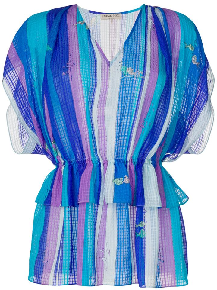 Emilio Pucci Seaside-print Gathered Peplum Top - Blue