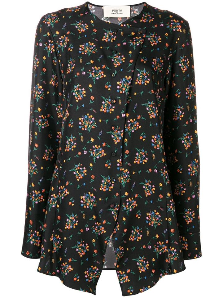 Ports 1961 Off-centre Button Blouse - Black