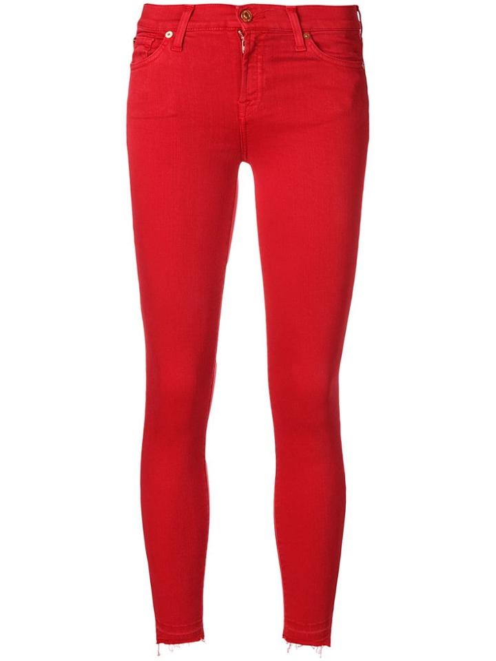 7 For All Mankind Distressed Hem Skinny Jeans - Red