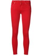 7 For All Mankind Distressed Hem Skinny Jeans - Red