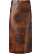 Tom Ford - Panelled Midi Skirt - Women - Silk/calf Leather - 40, Brown, Silk/calf Leather