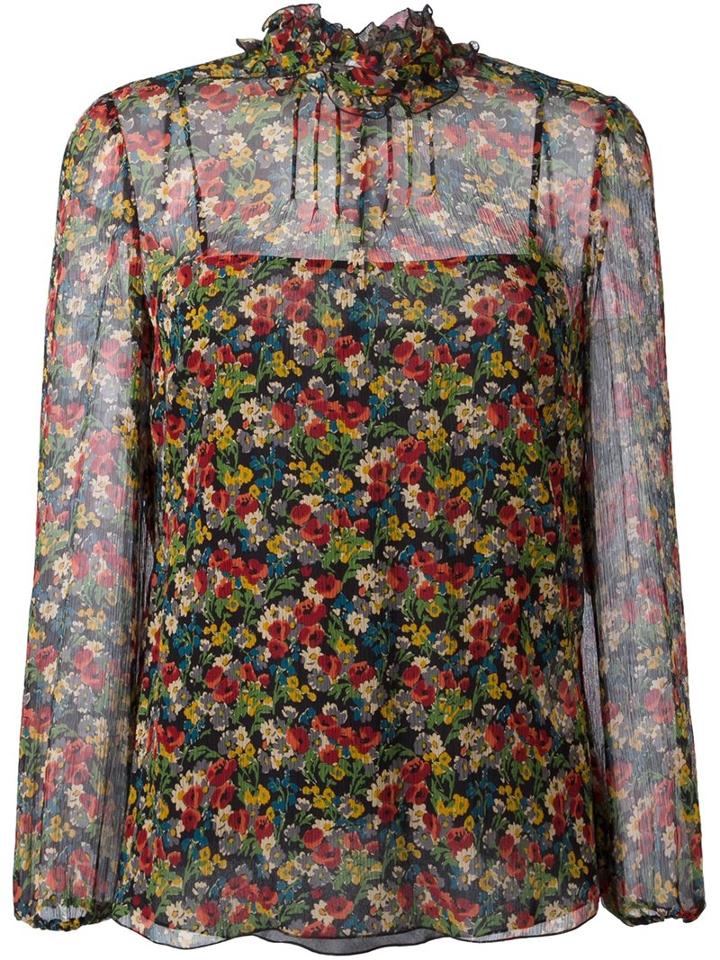 Red Valentino Floral Ruffle Neck Blouse, Women's, Size: 42, Silk/polyester