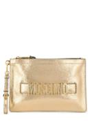Moschino Metallic Sheen Logo Clutch - Gold