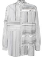 Odeur Striped Band Collar Shirt, Adult Unisex, Size: S, White, Cotton