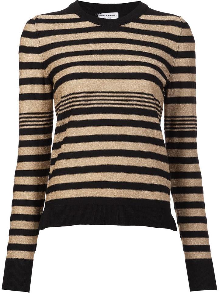 Sonia Rykiel Round Neck Striped Jumper, Women's, Size: Medium, Black, Wool/metal/polyester