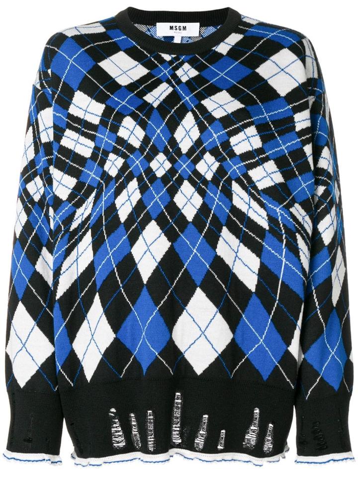 Msgm Warped Argyle Pattern Jumper - Blue
