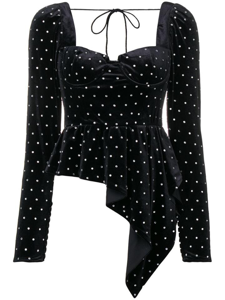 Self-portrait Rhinestone-embellished Asymmetric Top - Black