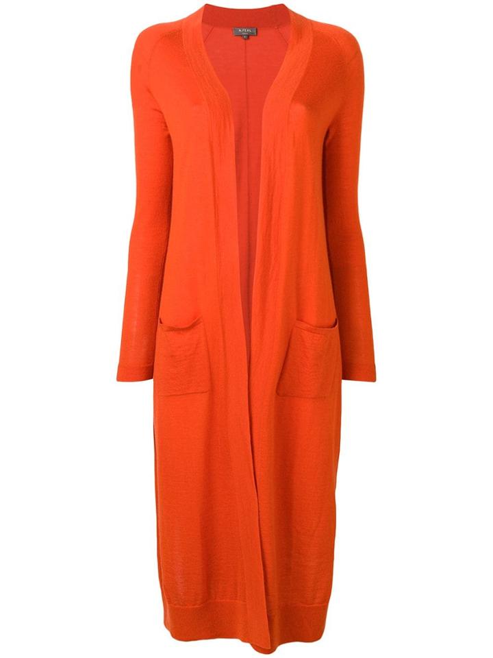N.peal Long Open Front Cardigan - Orange