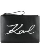 Karl Lagerfeld Logo Slogan Clutch, Women's, Black, Leather