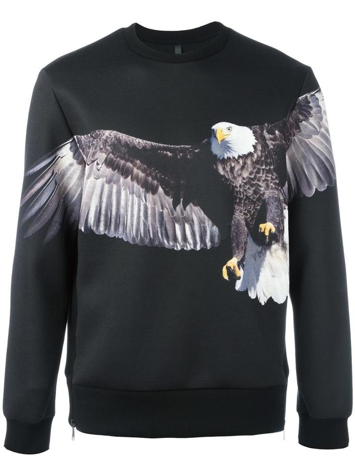 Neil Barrett Eagle Print Sweatshirt, Men's, Size: Large, Black, Polyester/polyurethane/viscose