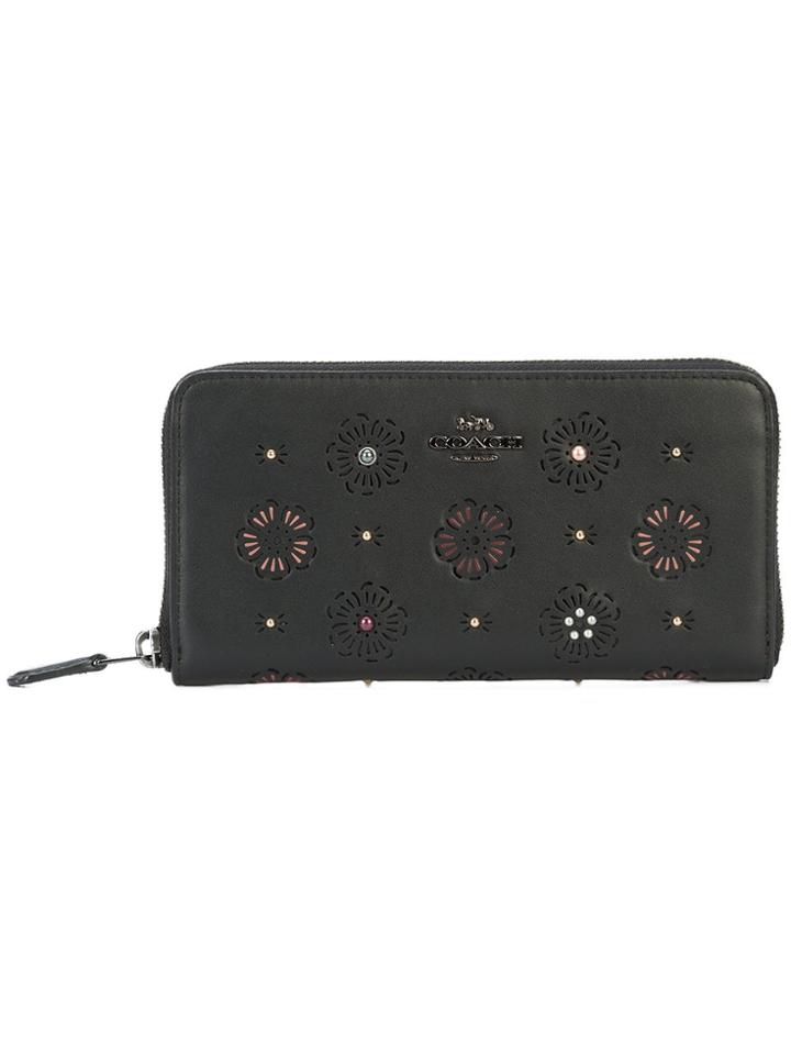 Coach Tea Rose Accordion Wallet - Black