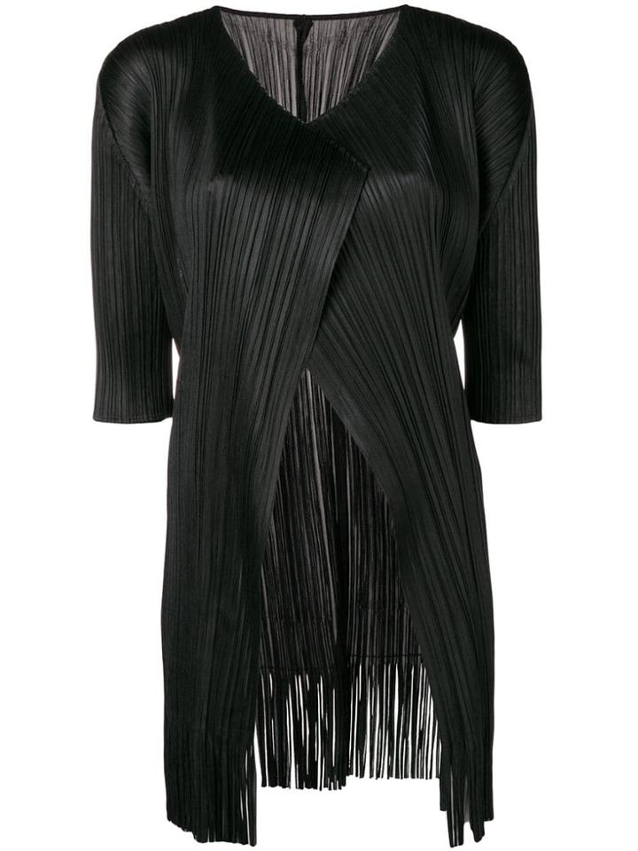 Pleats Please By Issey Miyake Short-sleeve Pleated Cardigan - Black