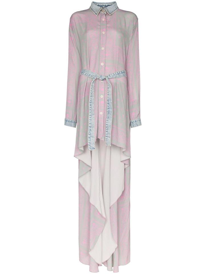 Natasha Zinko Denim-trim Asymmetric Shirt Dress - Grey
