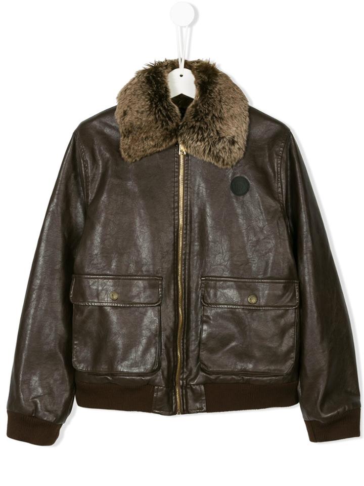John Richmond Kids Teen Faux Fur Collar Jacket - Brown
