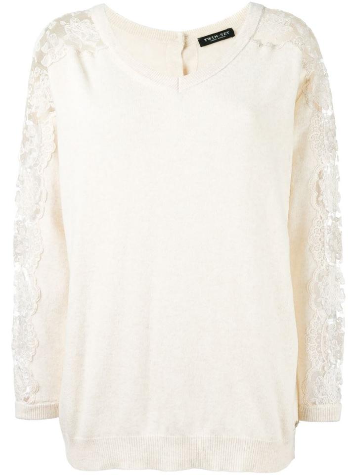 Twin-set Lace Sleeves Jumper, Women's, Size: Xl, Nude/neutrals, Polyamide/viscose/mohair/wool