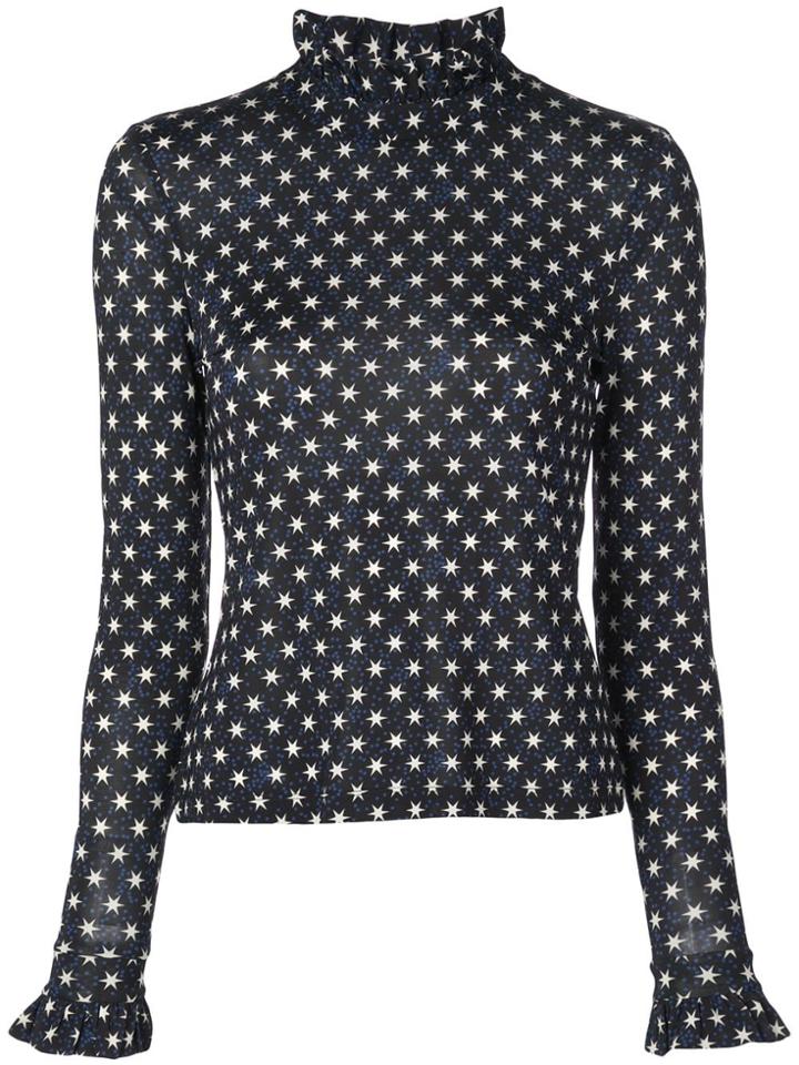 Stine Goya Ruffled Neck Star-print Top - Black