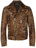 Versace Leather Leopard Print Biker Jacket - Brown
