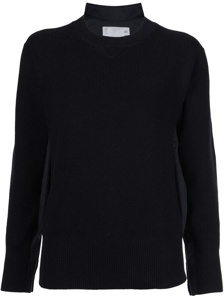 Sacai Poplin Insert Sweater, Women's, Size: 4, Black, Cotton/polyester/wool