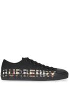 Burberry Vintage Check Logo Print Gabardine Sneakers - Black