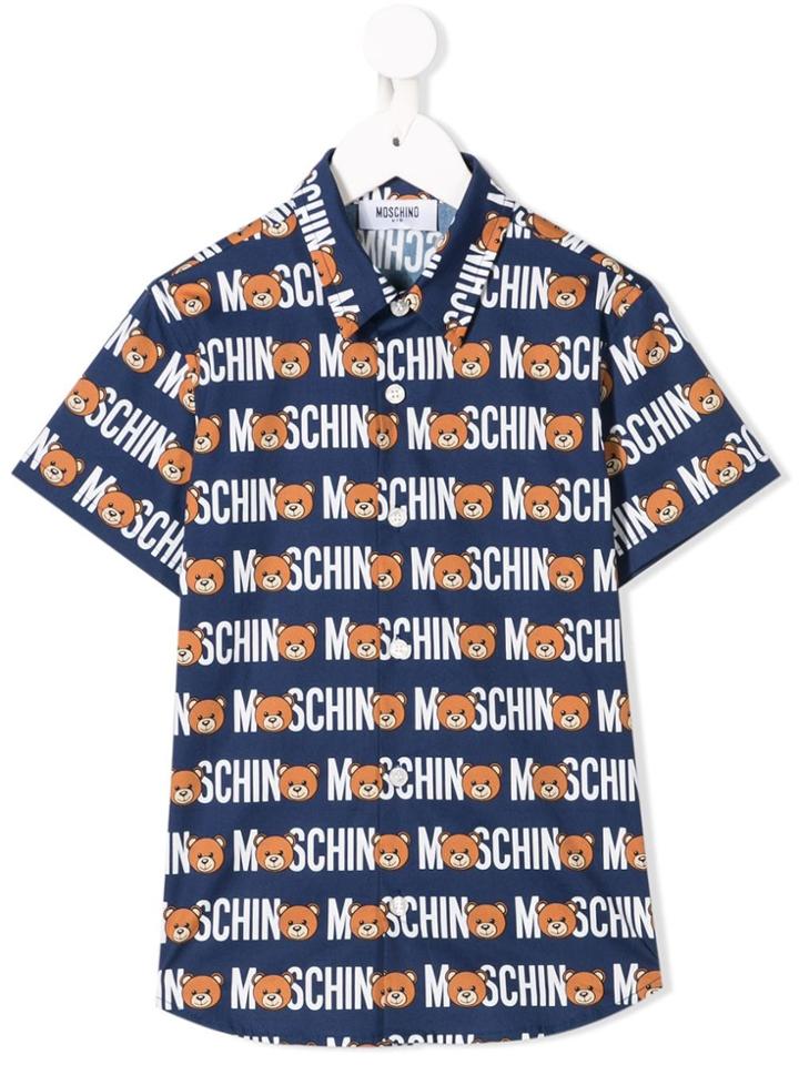 Moschino Kids Teen Logo Bear Print Short-sleeve Shirt - Blue