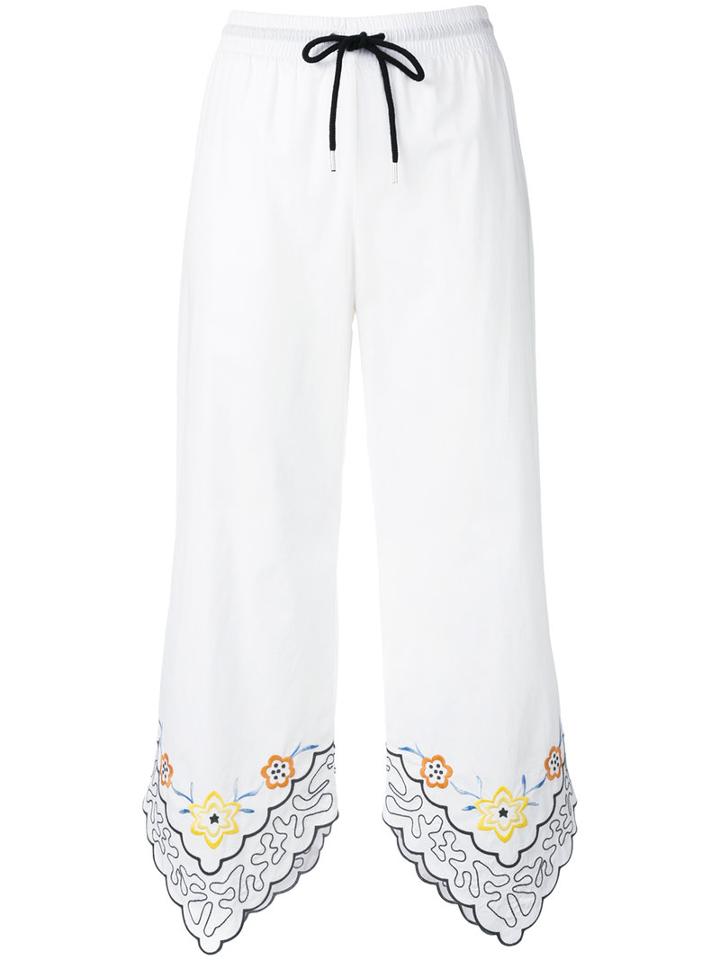 See By Chloé Floral Trim Drawstring Trousers, Women's, Size: 36, White, Cotton