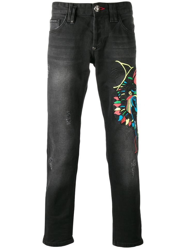 Philipp Plein Embroidered Jeans, Men's, Size: 32, Black, Cotton
