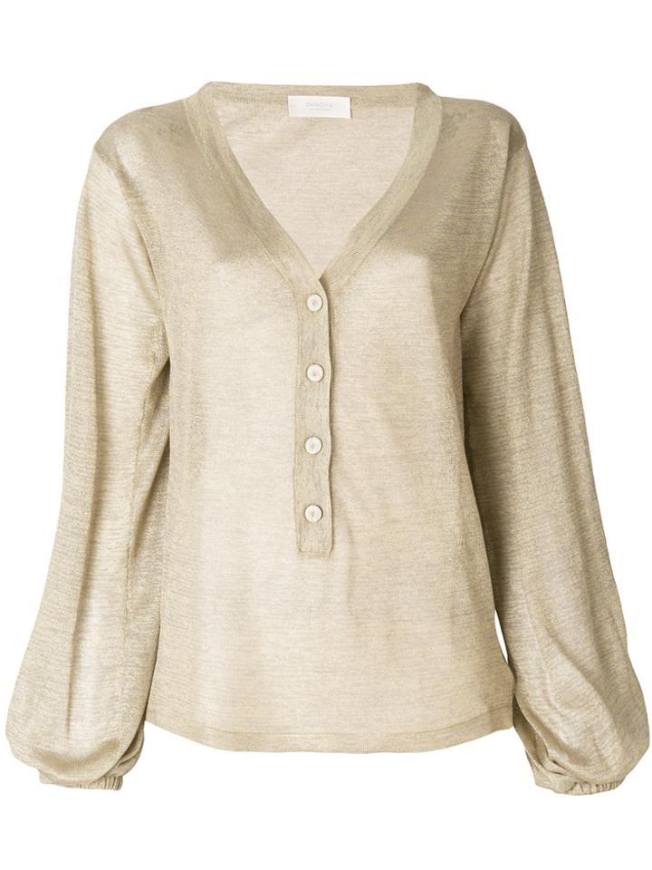 Zanone V-neck Flared Knitted Top - Metallic