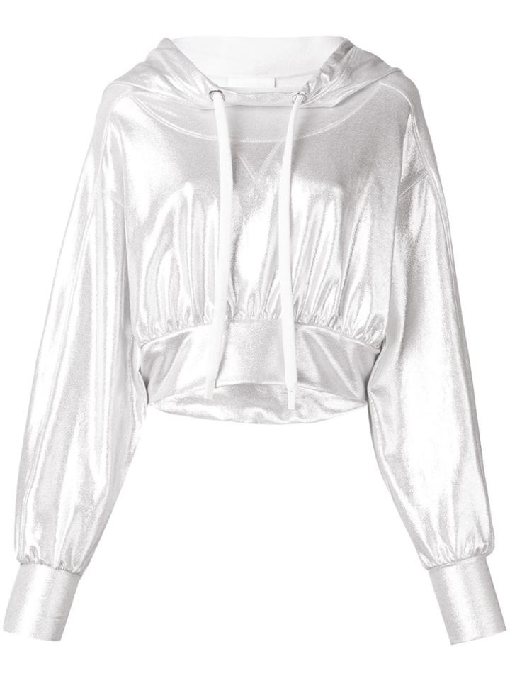 No Ka' Oi Metallic Cropped Hoodie - Silver