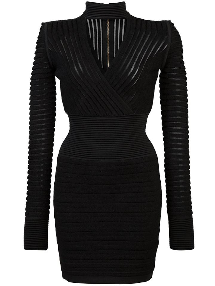Balmain Ribbed Mini Dress - Black