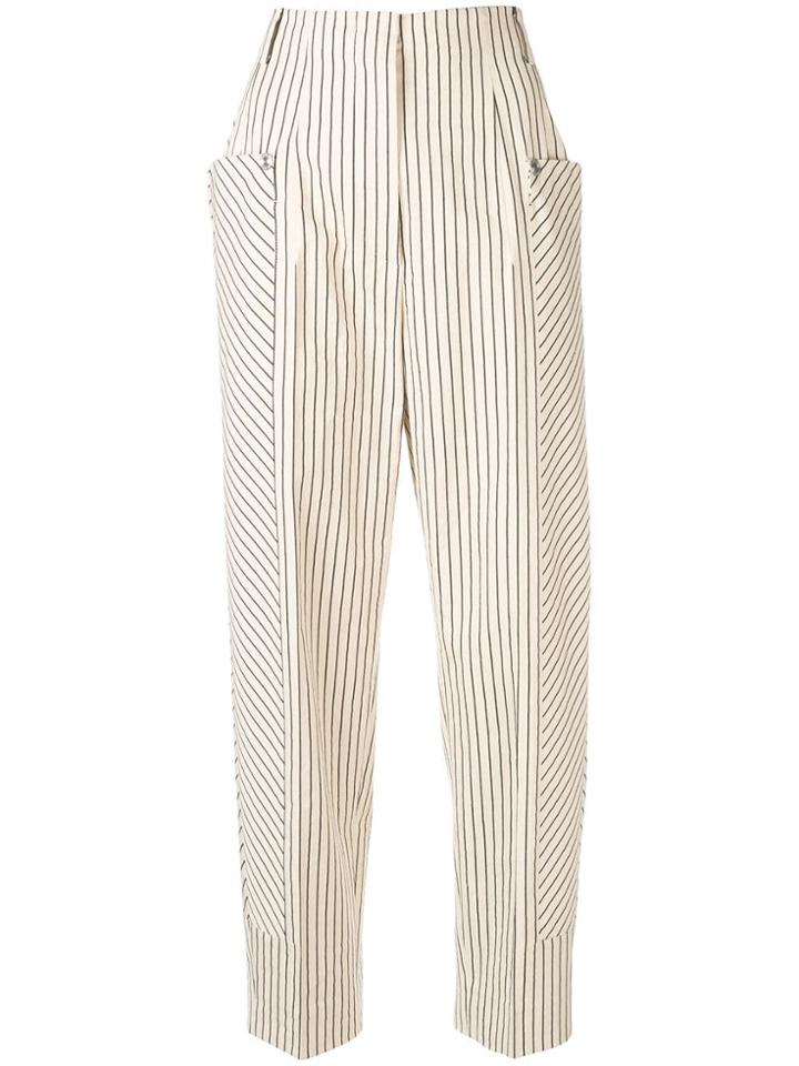 Sportmax High-waisted Stripe Trousers - Neutrals
