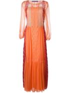 Alberta Ferretti Lace Trim Detail Ruffled Hem Evening Dress