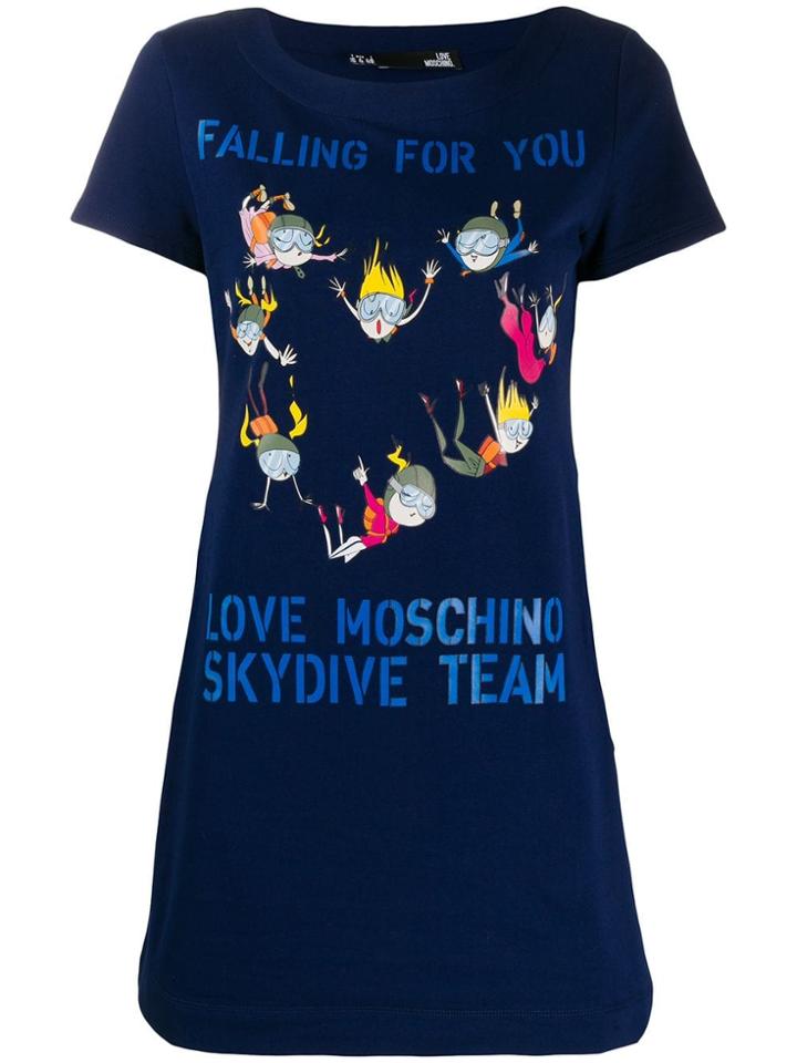 Love Moschino Skydiving Print T-shirt Dress - Blue
