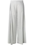 Stefano Mortari - Striped Wide Leg Trousers - Women - Cotton/cupro - 40, Grey, Cotton/cupro